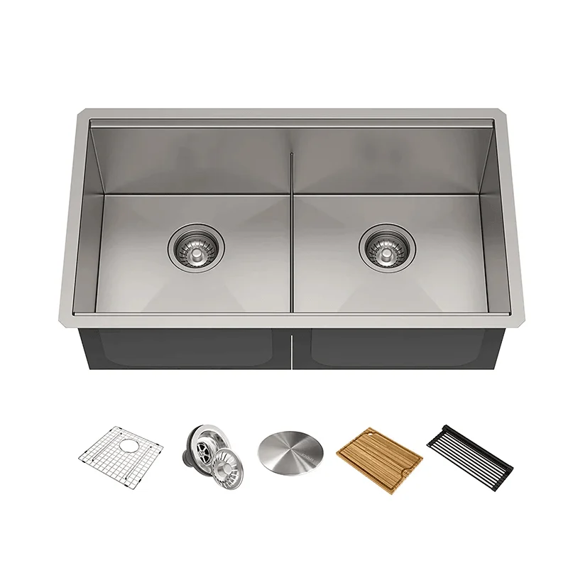 33" Double bowl Topmount Rounded-corner Ledge Kitchen Sink -Bathlova