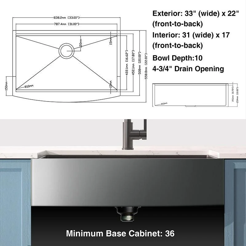 33" Farmhouse Black Workstation Stainless Steel Kitchen Sink - Single Bowl Sink with Tap -Bathlova