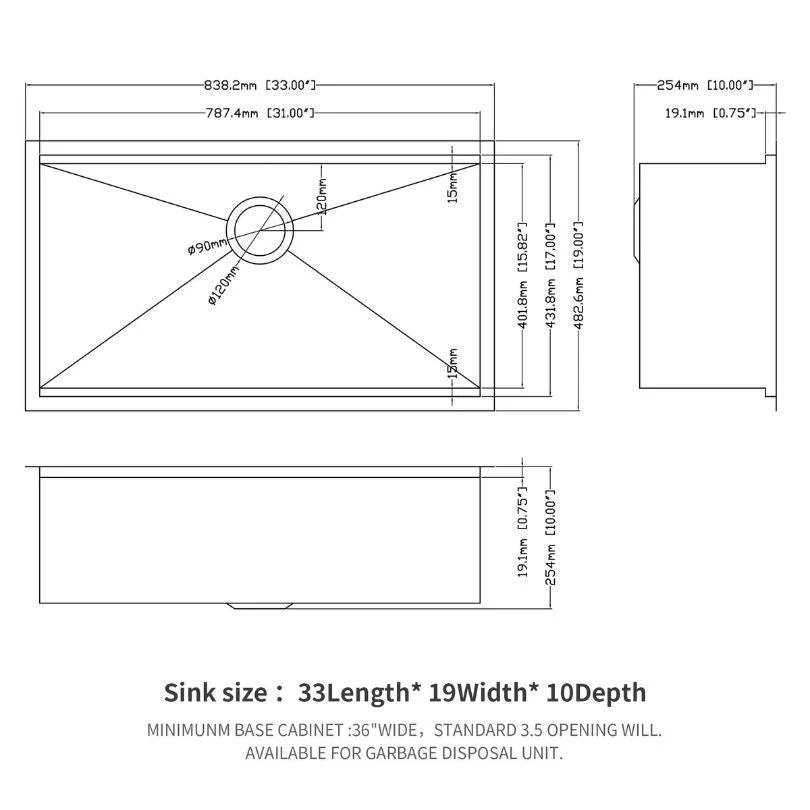 33" Undermount Stainless Steel Workstation Kitchen Sink -Bathlova