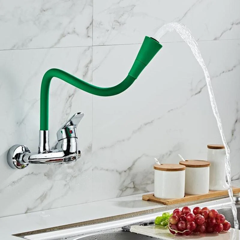 360 Degree Swivel Flexible Double Holes Wall Mounted Solid Brass Kitchen Tap In Colors -Bathlova