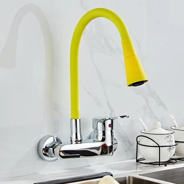 360 Degree Swivel Flexible Double Holes Wall Mounted Solid Brass Kitchen Tap In Colors -Bathlova