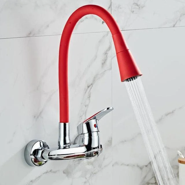 360 Degree Swivel Flexible Double Holes Wall Mounted Solid Brass Kitchen Tap In Colors -Bathlova