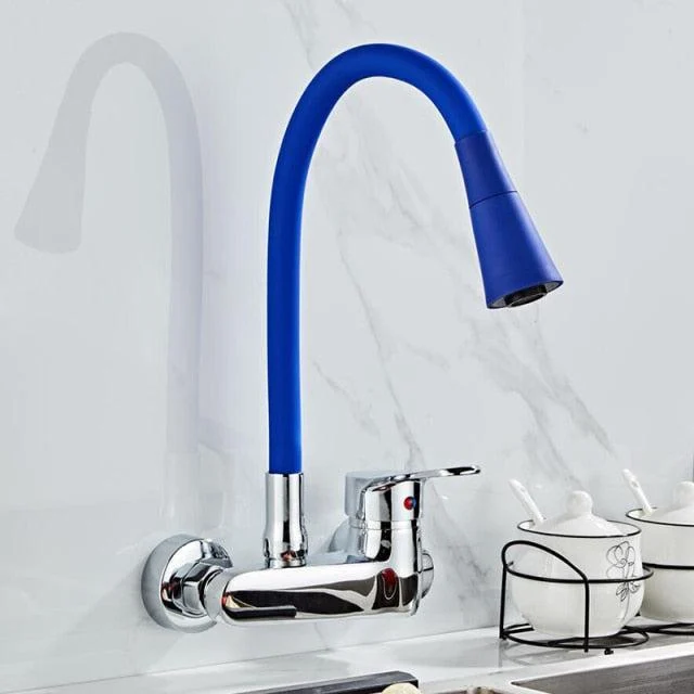 360 Degree Swivel Flexible Double Holes Wall Mounted Solid Brass Kitchen Tap In Colors -Bathlova