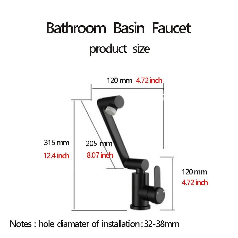 360 Degrees Swivel Black Bathroom Tap -Bathlova