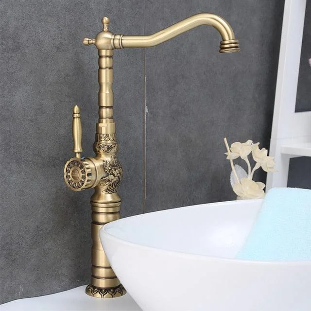 360 Rotation Single Handle Mixer Tap Basin Tap Antique Sink Tap -Bathlova