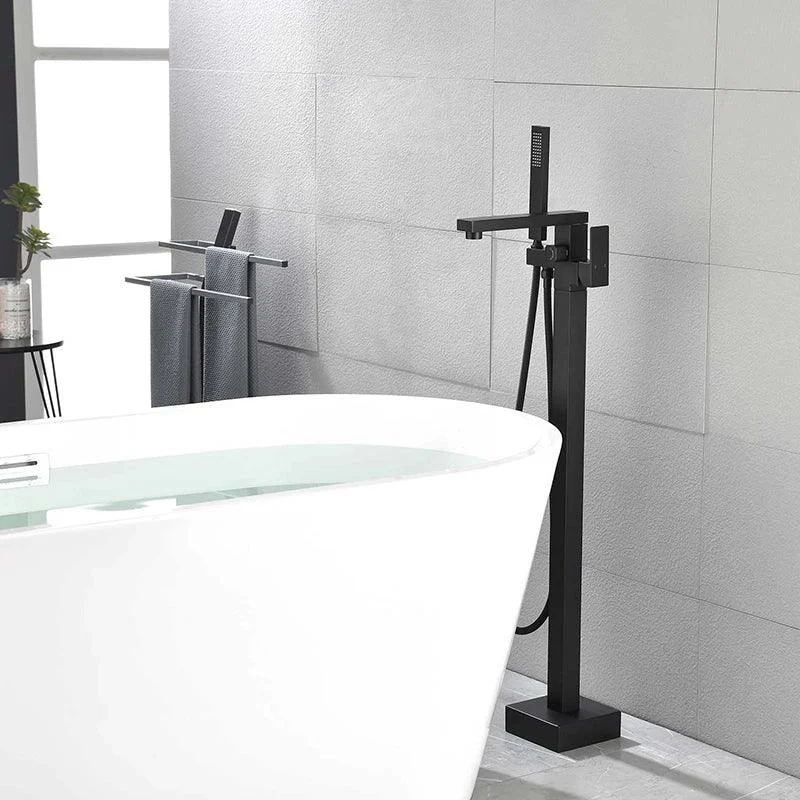 37" Modern Matte Black Freestanding Bathtub Tap with Hand Shower -Bathlova