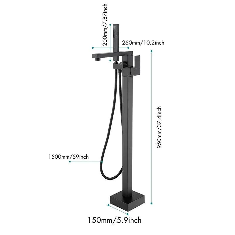 37" Modern Matte Black Freestanding Bathtub Tap with Hand Shower -Bathlova