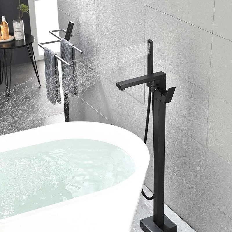 37" Modern Matte Black Freestanding Bathtub Tap with Hand Shower -Bathlova