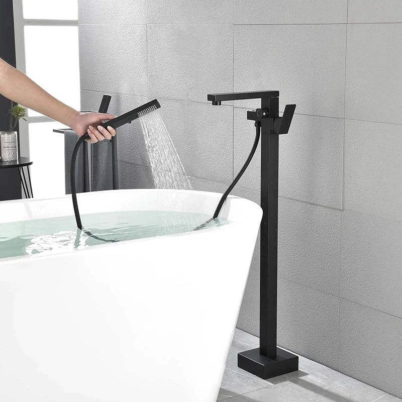 37" Modern Matte Black Freestanding Bathtub Tap with Hand Shower -Bathlova