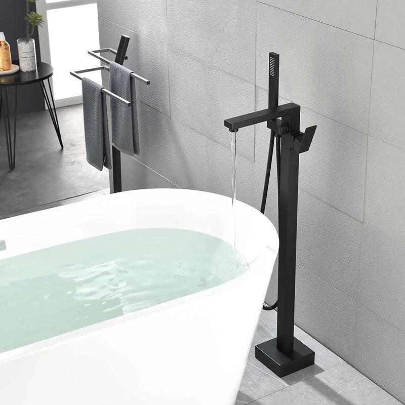 37" Modern Matte Black Freestanding Bathtub Tap with Hand Shower -Bathlova