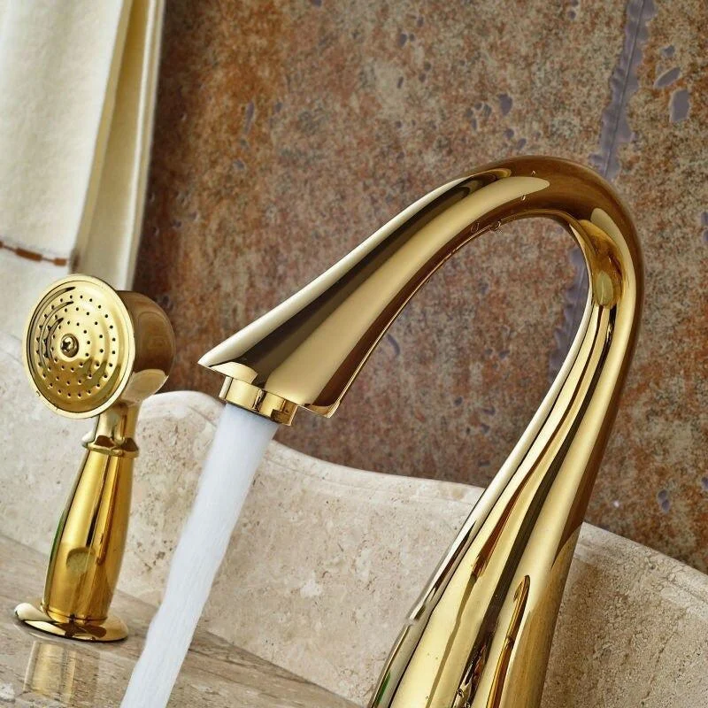 3Pcs Brass Gold Shower Tub Tap One Handle Bathtub Tap Sprayer Mixer Tap -Bathlova