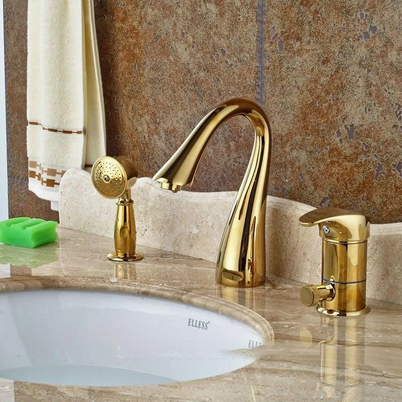 3Pcs Brass Gold Shower Tub Tap One Handle Bathtub Tap Sprayer Mixer Tap -Bathlova