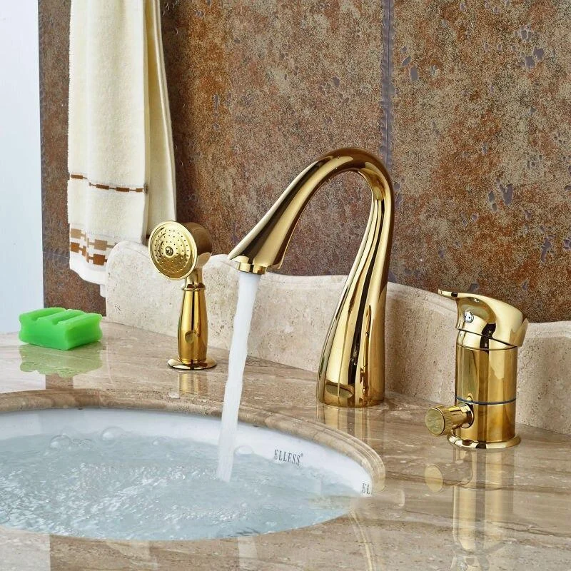 3Pcs Brass Gold Shower Tub Tap One Handle Bathtub Tap Sprayer Mixer Tap -Bathlova