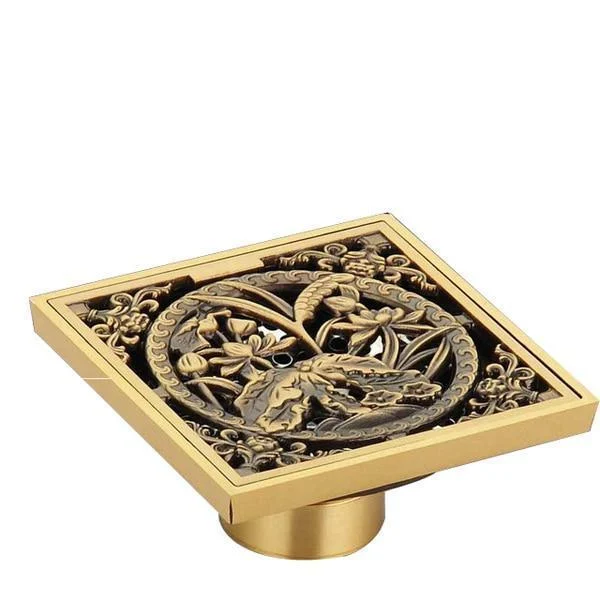 4" Brass Antique Carved Bathroom Floor Drain Waste Grate Drain In Gold, Black And Chrome Finish -Bathlova