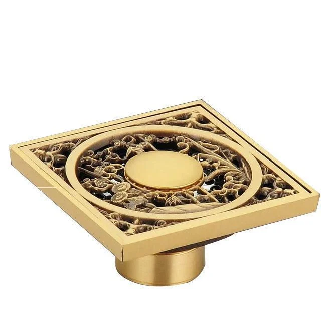 4" Brass Antique Carved Bathroom Floor Drain Waste Grate Drain In Gold, Black And Chrome Finish -Bathlova