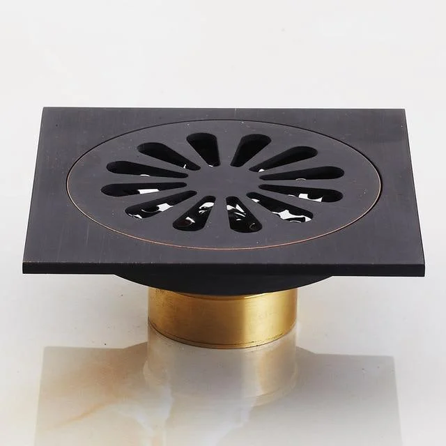 4" Brass Antique Carved Bathroom Floor Drain Waste Grate Drain In Gold, Black And Chrome Finish -Bathlova