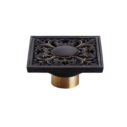 4" Brass Antique Carved Bathroom Floor Drain Waste Grate Drain In Gold, Black And Chrome Finish -Bathlova