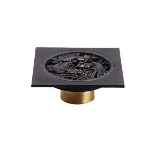 4" Brass Antique Carved Bathroom Floor Drain Waste Grate Drain In Gold, Black And Chrome Finish -Bathlova