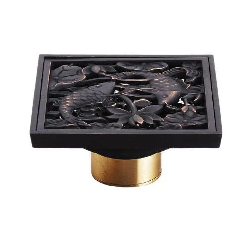 4" Brass Antique Carved Bathroom Floor Drain Waste Grate Drain In Gold, Black And Chrome Finish -Bathlova