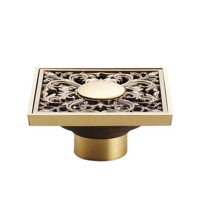 4" Brass Antique Carved Bathroom Floor Drain Waste Grate Drain In Gold, Black And Chrome Finish -Bathlova