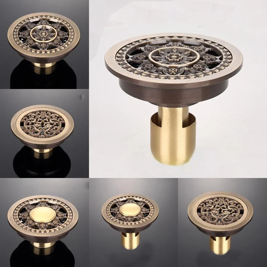 4 Inch Bronze Antique Brass Round Bathroom Floor Drain -Bathlova