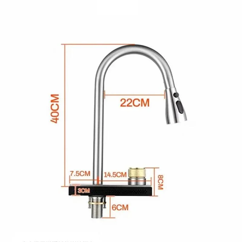 4 Modes Waterfall Grey Sink Kitchen Tap Pull Out Mixer Sprayer -Bathlova