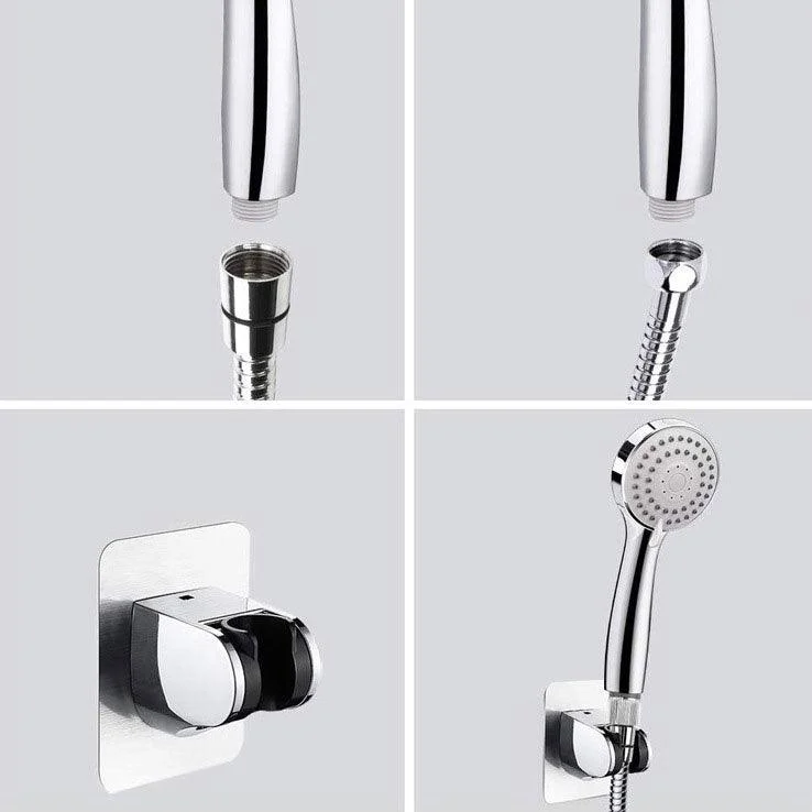 4-Setting Silver Shower Set Concealed Wall-Mount Bracket Tee with Socket -Bathlova