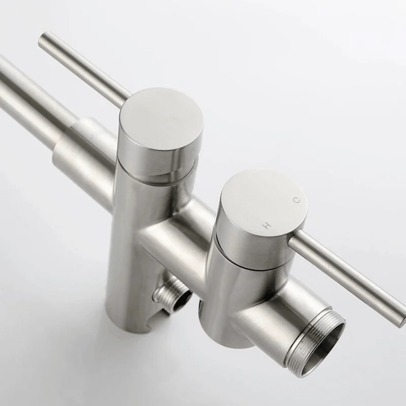 45" Modern Brushed Nickel Floor Mounted Bathtub Tap with Hand Shower -Bathlova