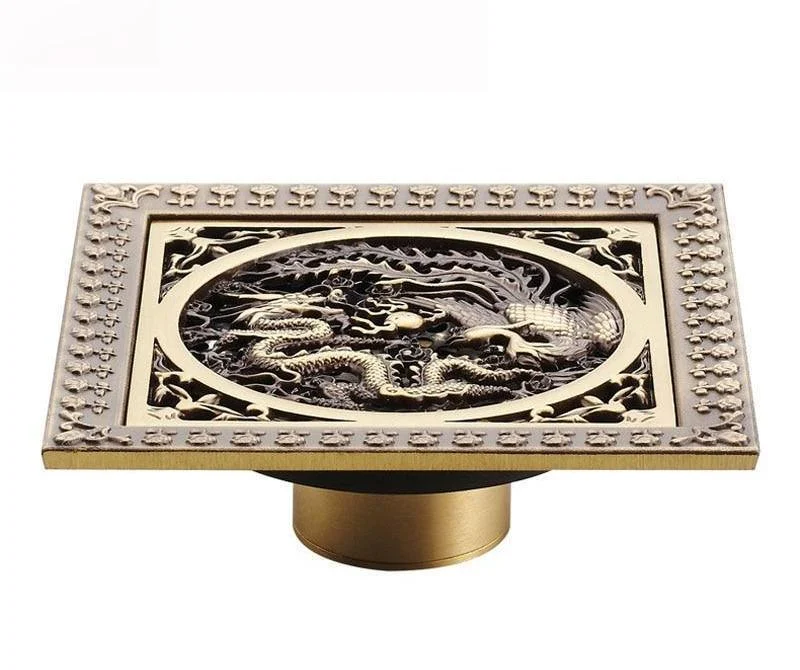 5-antique-brass-dragon-style-bathroom-square-floor-drain-bathlova-3 5" Antique Brass Dragon Style Bathroom Square Floor Drain -Bathlova