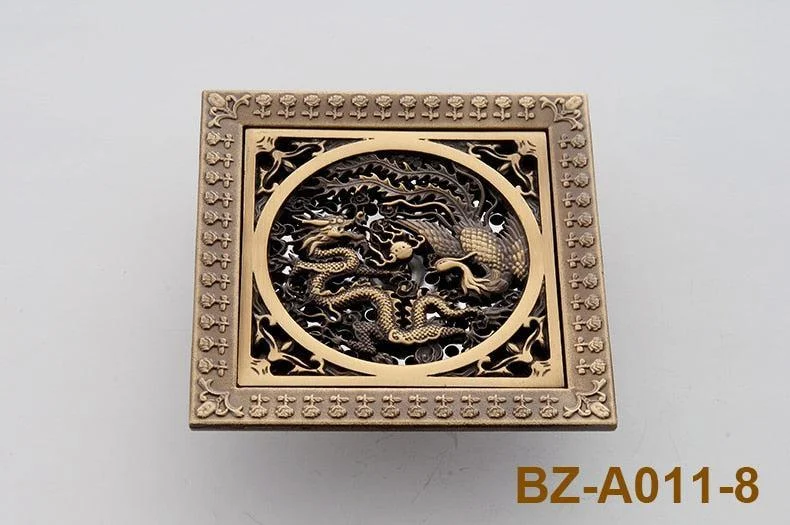 5-antique-brass-dragon-style-bathroom-square-floor-drain-bathlova-5 5" Antique Brass Dragon Style Bathroom Square Floor Drain -Bathlova