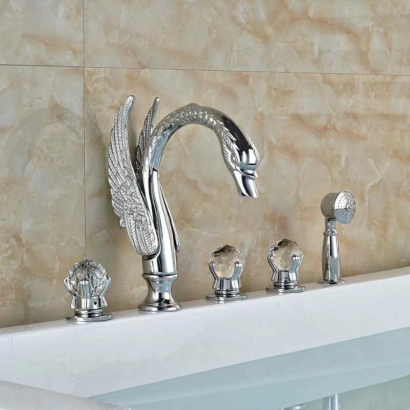 5 Holes Swan Sink Tap With Dual Handle and Handle Shower Head -Bathlova