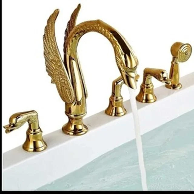 5 Holes Swan Sink Tap With Dual Handle and Handle Shower Head -Bathlova