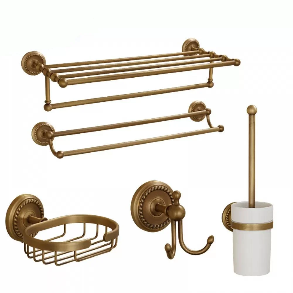 5-Piece Traditional Bathroom Accessory As Individual Or As a Set in Brushed Brass -Bathlova