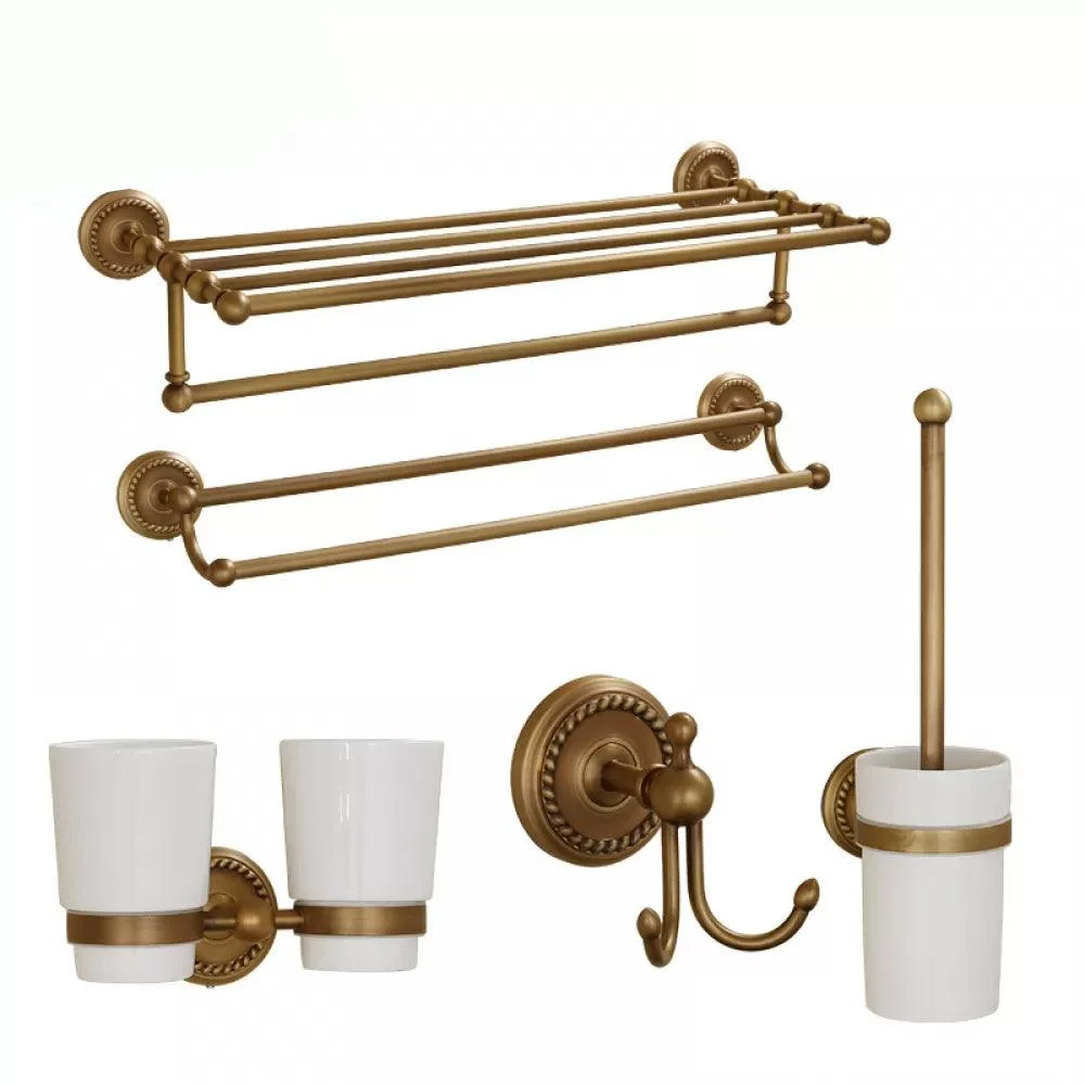 5-Piece Traditional Bathroom Accessory As Individual Or As a Set in Brushed Brass -Bathlova