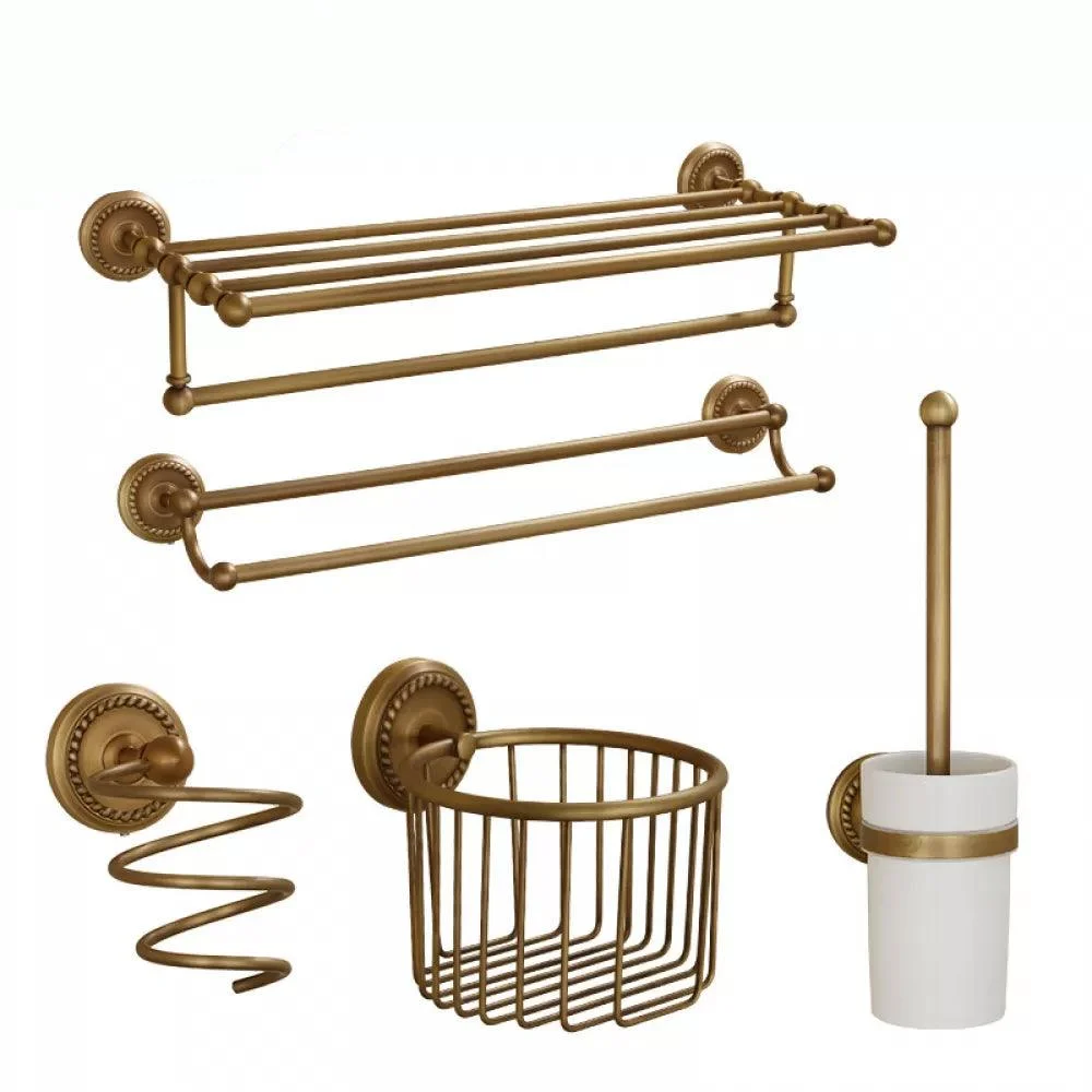 5-Piece Traditional Bathroom Accessory As Individual Or As a Set in Brushed Brass -Bathlova