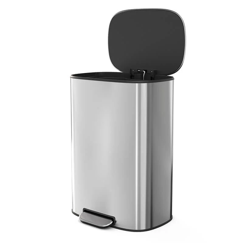 50L Silver 13 Gallon Trash Can with Soft Close Lid - Stainless Steel Ellipse -Bathlova