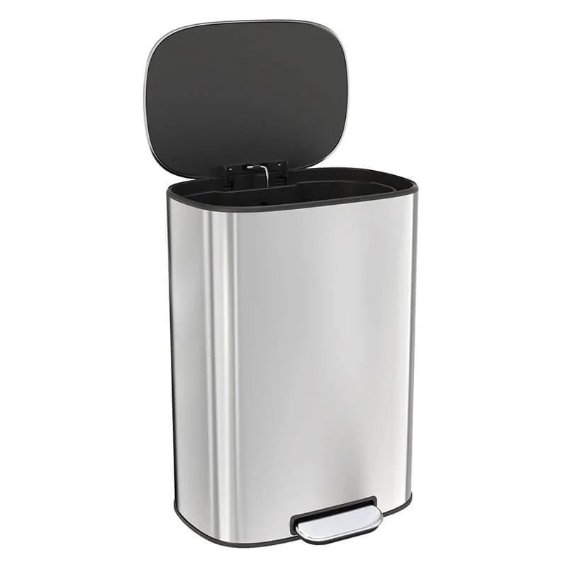 50L Silver 13 Gallon Trash Can with Soft Close Lid - Stainless Steel Ellipse -Bathlova