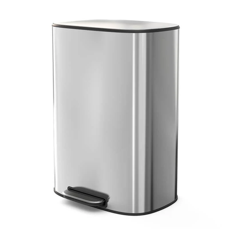 50L Silver 13 Gallon Trash Can with Soft Close Lid - Stainless Steel Ellipse -Bathlova