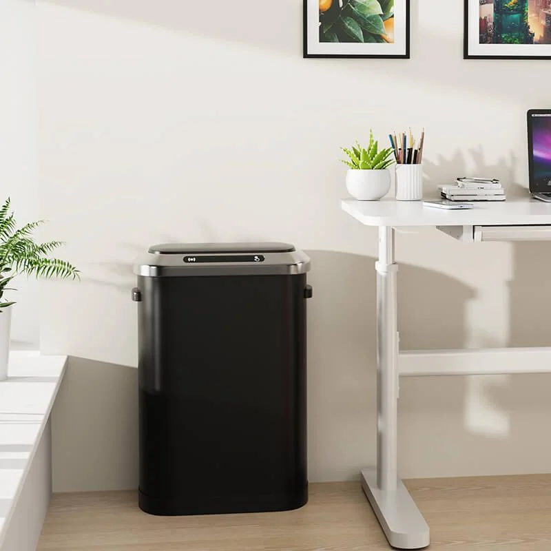 50L Smart 13 Gallon Trash Can with Soft-Close Lid - Black Automatic Motion Sensor Trash Can -Bathlova