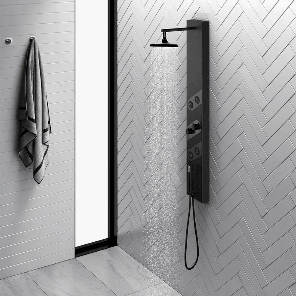 55" Black Rainfall Shower Panel with Handheld Shower Adjustable Shower Head & Body Jets -Bathlova