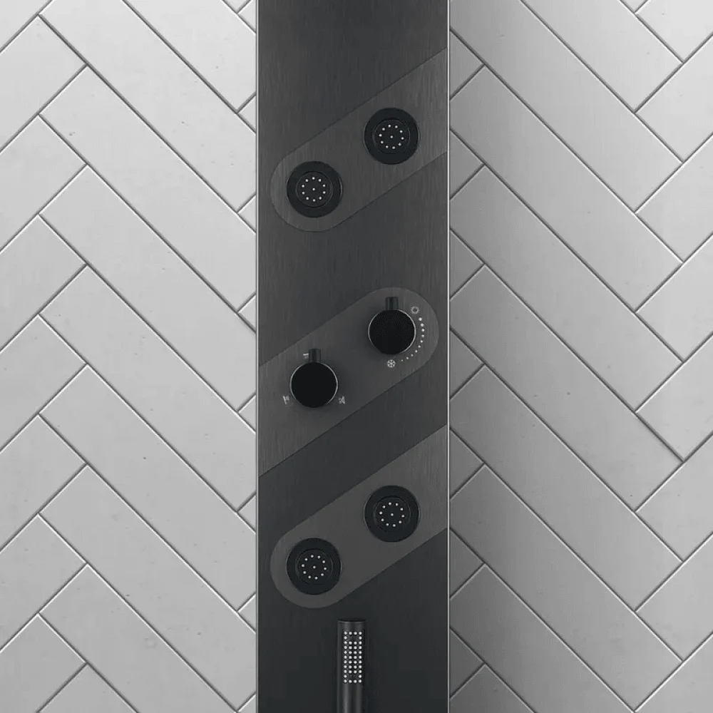 55" Black Rainfall Shower Panel with Handheld Shower Adjustable Shower Head & Body Jets -Bathlova