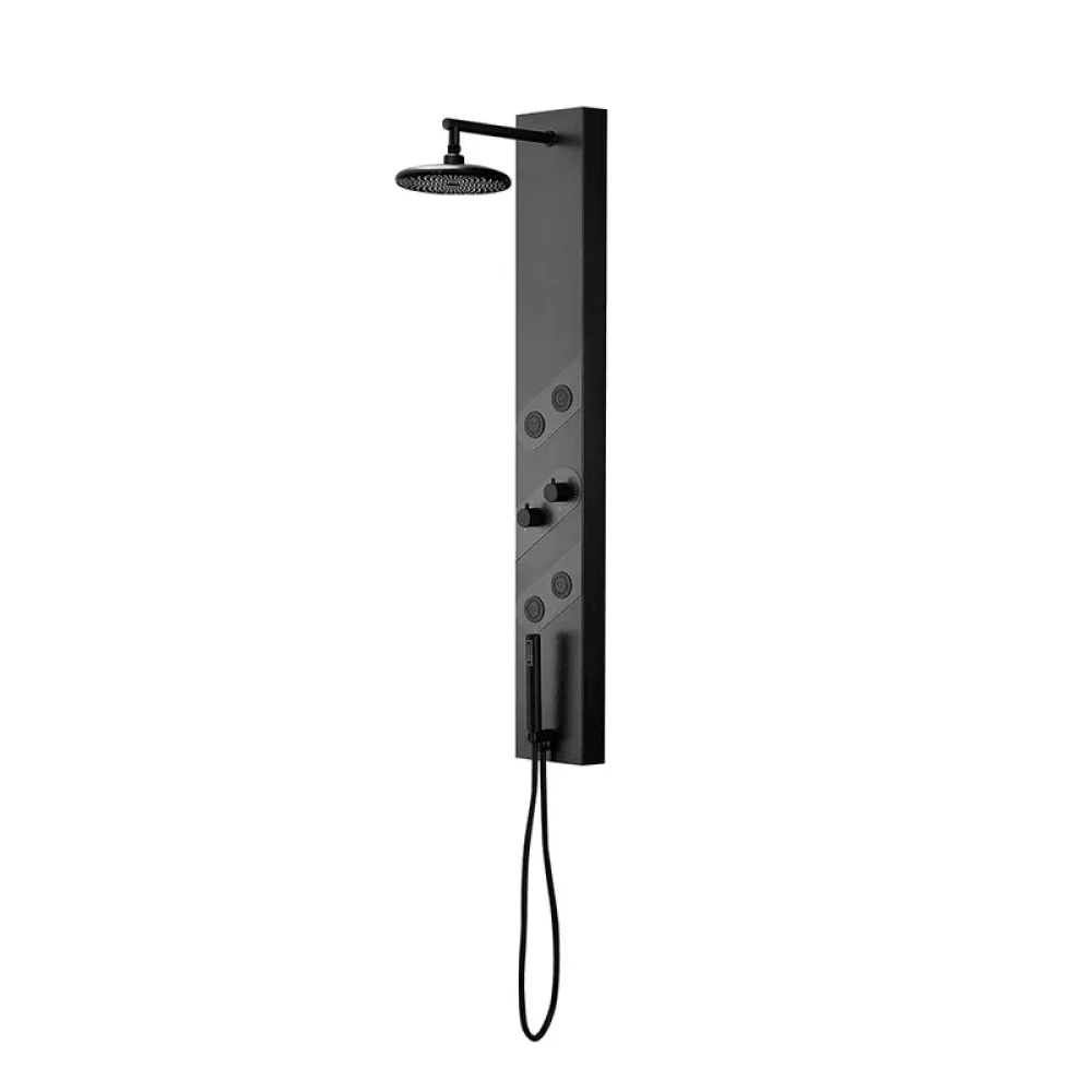 55" Black Rainfall Shower Panel with Handheld Shower Adjustable Shower Head & Body Jets -Bathlova