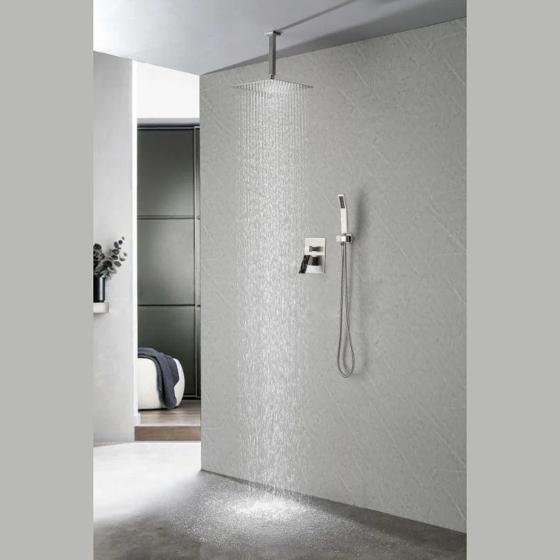 59" Brushed Nickel Ceiling-mounted Square Rain Shower Head System with Handheld Shower -Bathlova