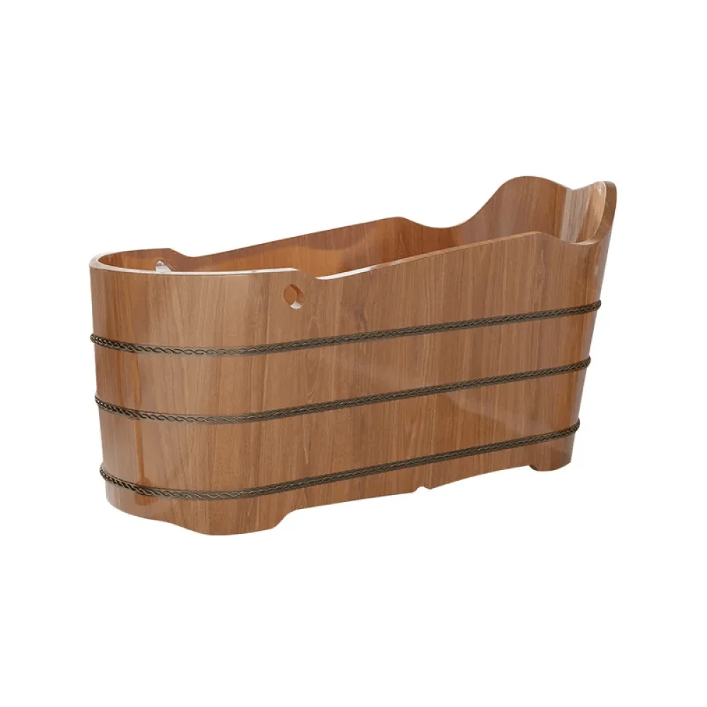 59" Japanese Oak Wood Soaking Bathtub - Freestanding Modern Natural -Bathlova