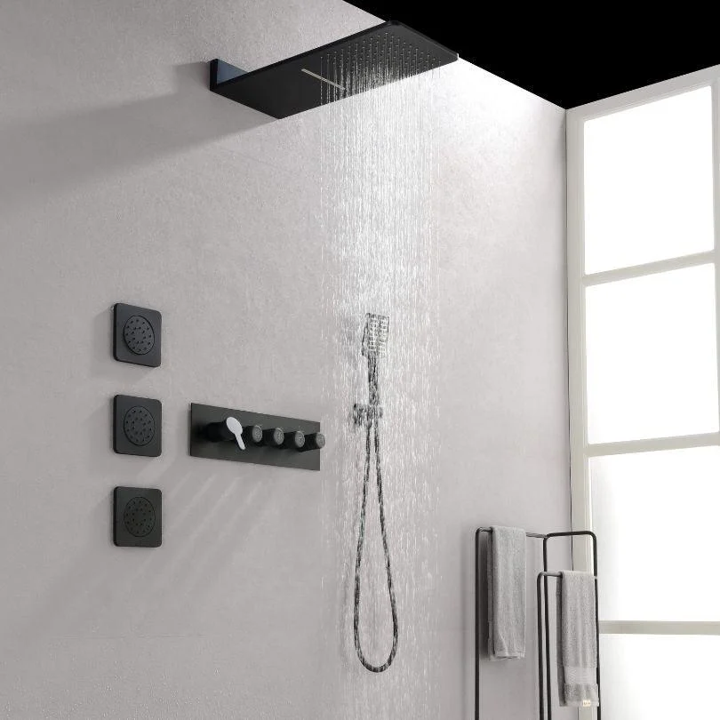 59" Wall-Mounted Rain Shower System With 3 Body Sprays & Handheld Shower - Black -Bathlova