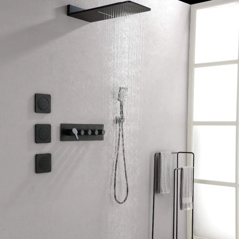 59" Wall-Mounted Rain Shower System With 3 Body Sprays & Handheld Shower - Black -Bathlova