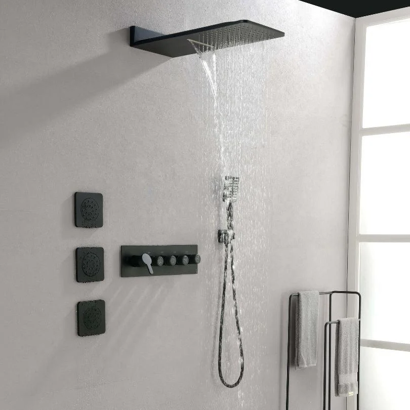 59" Wall-Mounted Rain Shower System With 3 Body Sprays & Handheld Shower - Black -Bathlova