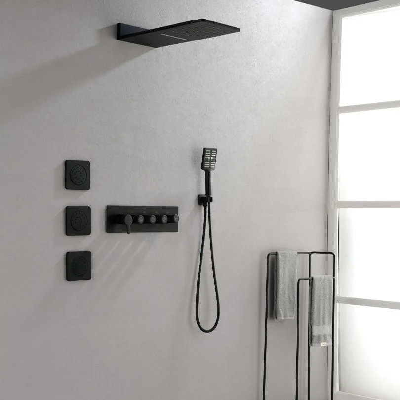 59" Wall-Mounted Rain Shower System With 3 Body Sprays & Handheld Shower - Black -Bathlova