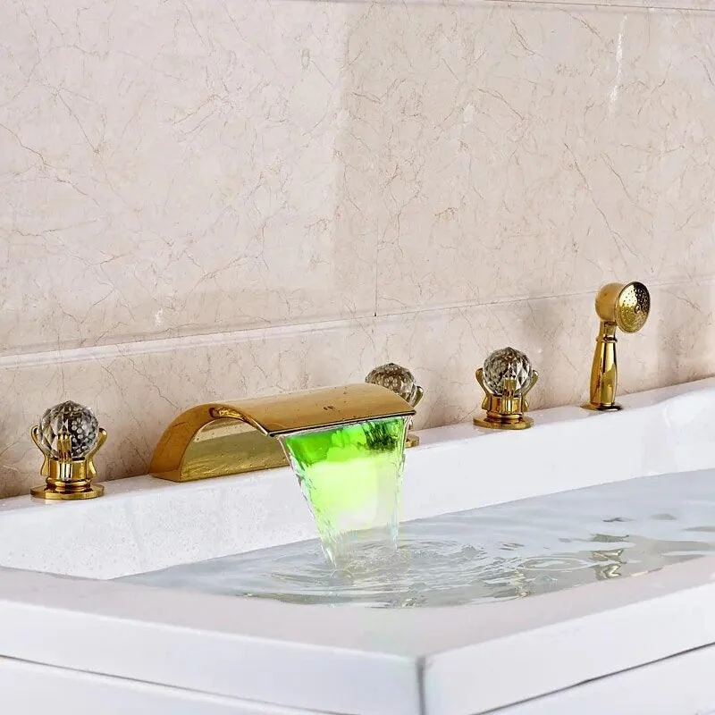 5pcs Bath Tub Tap Mixers Widespread with LED Light Set -Bathlova