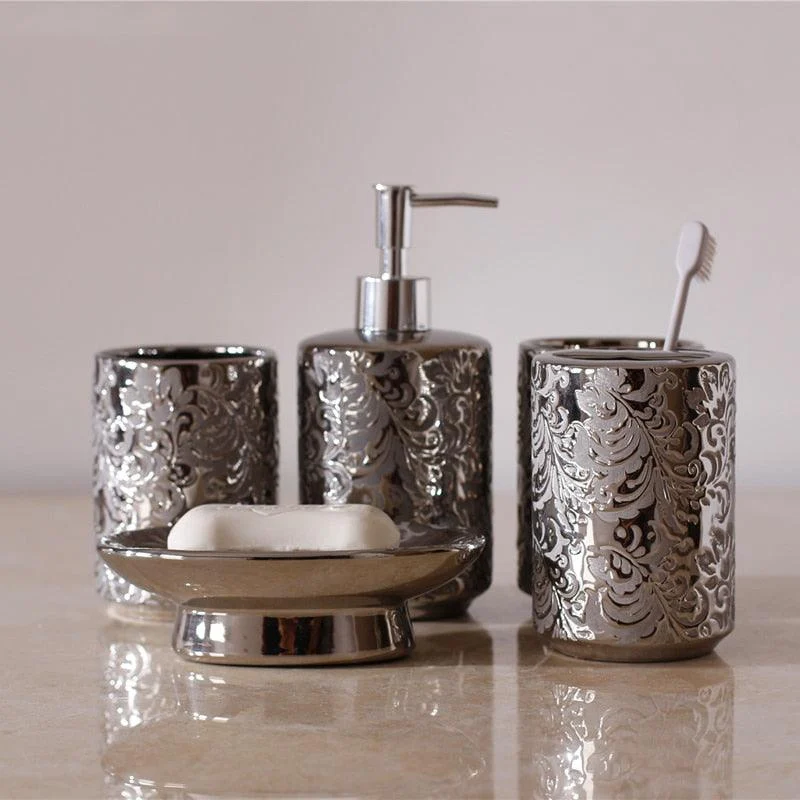 5pcs Silver Ceramics Five Piece Set Washing Tools Bathroom Toiletry Set -Bathlova